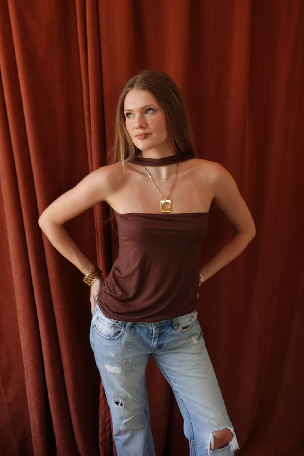 June Top Brown & Olive